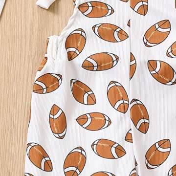 Chloefairy Toddler Baby Girl Football Outfit Bell-Bottom Jumpsuit Romper Bibs Overalls Playsuit Suspender Flare Pants Outfit (White, 6-12 Months)