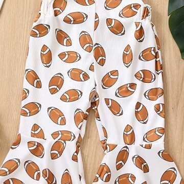 Chloefairy Toddler Baby Girl Football Outfit Bell-Bottom Jumpsuit Romper Bibs Overalls Playsuit Suspender Flare Pants Outfit (White, 6-12 Months)