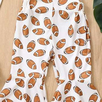 Chloefairy Toddler Baby Girl Football Outfit Bell-Bottom Jumpsuit Romper Bibs Overalls Playsuit Suspender Flare Pants Outfit (White, 6-12 Months)