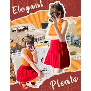 Timormode Women’s Pleated Skirt Mini Skater Basic Skirt School Cheerleader 09 Red XS