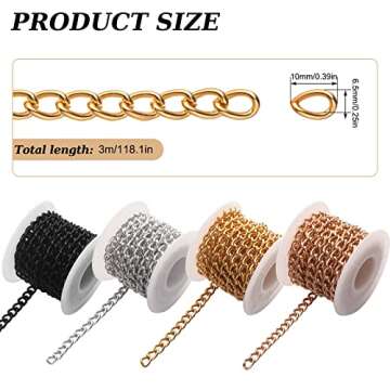 4 Rolls 39.4 Feet in Total Aluminium Curb Chains Twisted Links Curb Chain Spool Jewelry Making Chain...