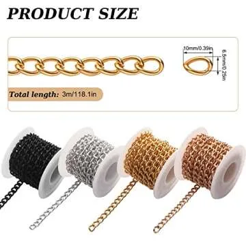 4 Rolls 39.4 Feet in Total Aluminium Curb Chains Twisted Links Curb Chain Spool Jewelry Making Chain...