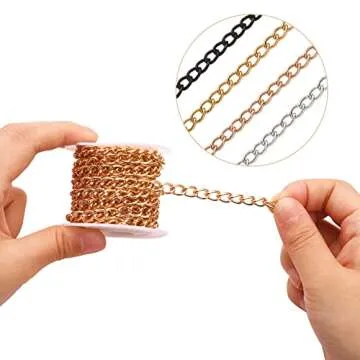 4 Rolls 39.4 Feet in Total Aluminium Curb Chains Twisted Links Curb Chain Spool Jewelry Making Chains for Bracelet Necklace Jewelry Making (Rose, Black, Silver, Gold)