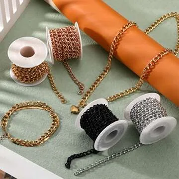 4 Rolls 39.4 Feet in Total Aluminium Curb Chains Twisted Links Curb Chain Spool Jewelry Making Chains for Bracelet Necklace Jewelry Making (Rose, Black, Silver, Gold)