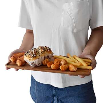 Linwnil Solid Wood Serving Platters, Set of 3Pcs 13.8in x 5.5in Trays of Natural Acacia Wood with Ed...