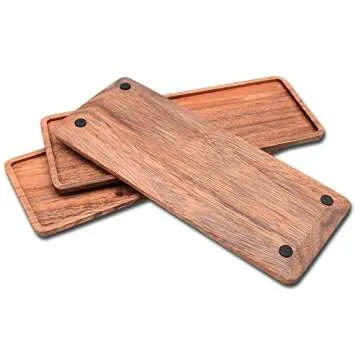 Linwnil Solid Wood Serving Platters, Set of 3Pcs 13.8in x 5.5in Trays of Natural Acacia Wood with Edge,Rectangular Avoid Sliding and Spilling Food