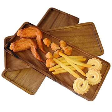 Linwnil Solid Wood Serving Platters, Set of 3Pcs 13.8in x 5.5in Trays of Natural Acacia Wood with Edge,Rectangular Avoid Sliding and Spilling Food