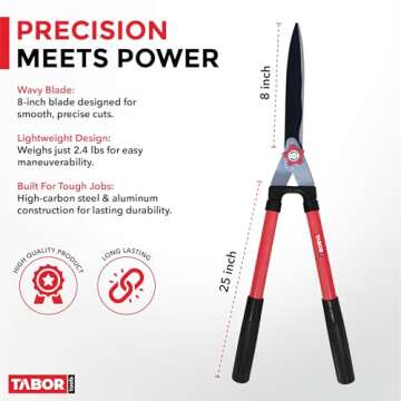 TABOR TOOLS B620A Hedge Shears - Precision Trimming, Strong Steel Handles, Comfort Grip for Plant He...