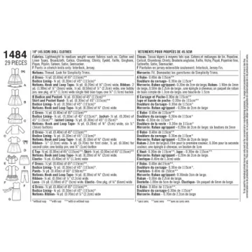 Simplicity 1484 Doll Clothes Patterns for 18'' Dolls