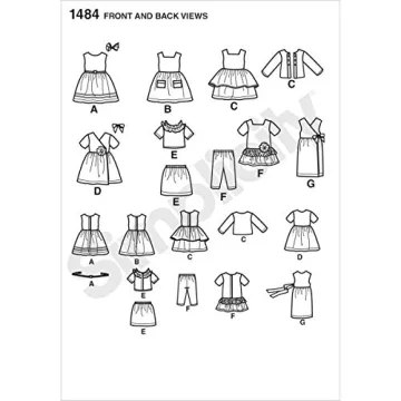 Simplicity 1484 Doll Clothes Patterns for 18'' Dolls
