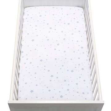 Newton Baby Organic Fitted Crib Sheets (2-Pack) - Ultra Breathable and Soft, 100% Organic Muslin Cotton, Stardust in Moonstone Mist & Solid White, Fits Standard Cribs