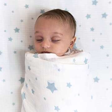 Newton Baby Organic Fitted Crib Sheets (2-Pack) - Ultra Breathable and Soft, 100% Organic Muslin Cotton, Stardust in Moonstone Mist & Solid White, Fits Standard Cribs