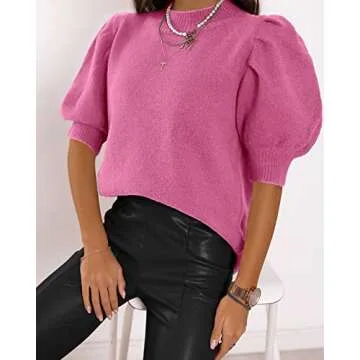 Women's Puff Sleeve Sweater Top - Trendy Summer Blouse 2025