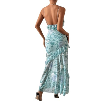Milumia Women's Floral Print Ruffle Backless Maxi Dress