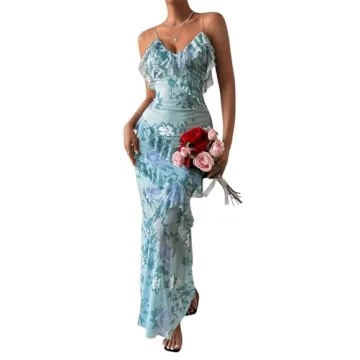 Milumia Women's Floral Print Ruffle Backless Maxi Dress
