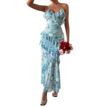 Milumia Women's Floral Print Ruffle Backless Maxi Dress