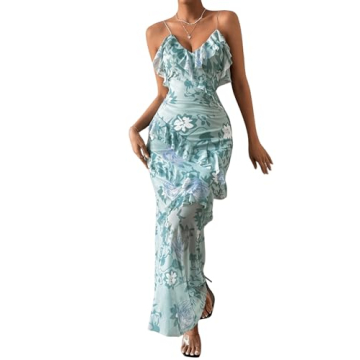 Milumia Women's Floral Print Ruffle Backless Maxi Dress