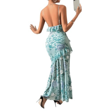 Milumia Women's Floral Print Ruffle Backless Maxi Dress