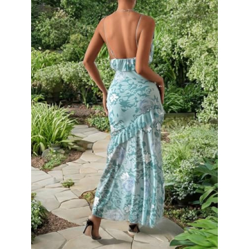 Milumia Women's Floral Print Ruffle Backless Maxi Dress
