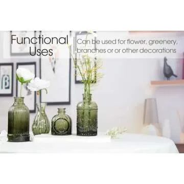TBWIND 12pcs Green Glass Bud Vases Set, Small Vases for Flowers, Bud Vase for Centerpieces in Bulk, Mini Vintage Vase for Wedding Decorations, Office and Home Table Flower Décor