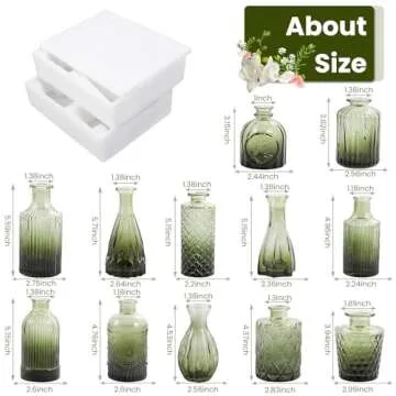 TBWIND 12pcs Green Glass Bud Vases Set, Small Vases for Flowers, Bud Vase for Centerpieces in Bulk, Mini Vintage Vase for Wedding Decorations, Office and Home Table Flower Décor