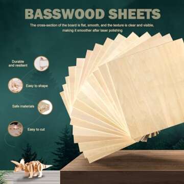 24 Pack 12"x12"Basswood Sheets 1/8",3mm Basswood for Laser Cutting,3mm Plywood Unfinished Wood Craft...