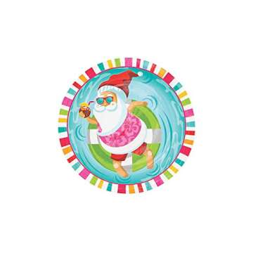 Fun Express Luau Santa Party Paper Dessert Plates - Santa Claus Disposable Party Plates for Christma...