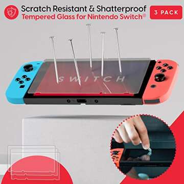 TalkWorks Nintendo Switch Screen Protector - Scratch, Crack Resistant, Ultra-Thin HD Touchscreen Tempered Glass Cover (Pack of 3)