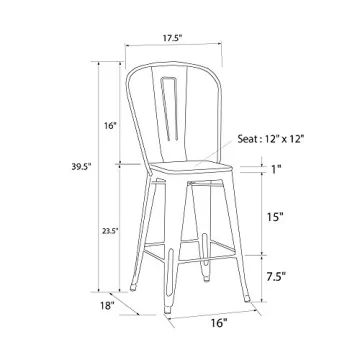 DHP Luxor Counter Stool with Wood Seat and Backrest