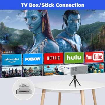 Mini Projector with Tripod, Portable Projector for Iphone, Full HD 1080P Supported Movie Projector, Portable Video Projector Compatible with TV Stick, Phone, HDMI, USB, TF