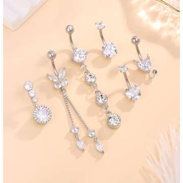 Zankulas Hypoallergenic Belly Button Rings with Butterfly Designs