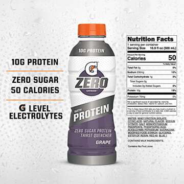 Gatorade Zero With Protein, 10g Whey Protein Isolate, Zero Sugar, Electrolytes, Grape, 16.9 Fl Oz, 1...