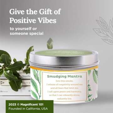 Magnificent 101 Candle Long Lasting Pure White Sage Scented Candle | 6 Oz - 35 Hour Burn | All Natural Soy Wax Smudge for House Energy Cleansing, Positive Vibes & Manifestation