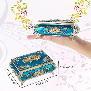 Vintage Music Box - Blue Keepsake Jewelry Storage