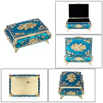 Vintage Music Box - Blue Keepsake Jewelry Storage
