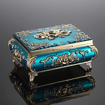 Vintage Music Box - Blue Keepsake Jewelry Storage