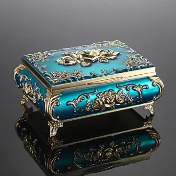 Vintage Music Box - Blue Keepsake Jewelry Storage