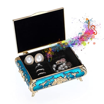 Vintage Music Box - Blue Keepsake Jewelry Storage