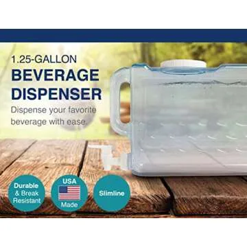 Arrow Home Products Slimline Drink Dispenser for Fridge, 1.25 Gallons - Plastic Beverage Dispenser with Spigot for Easy Dispensing - USA Made, BPA Free Plastic - Convenient Handle, Easy-Pour Spout