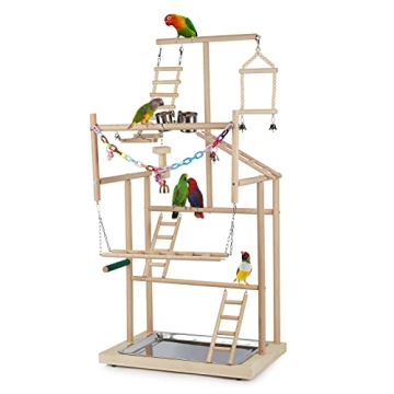 Ibnotuiy Pet Parrot Playstand Gym for Small Birds with Feeder Cups and Ladders