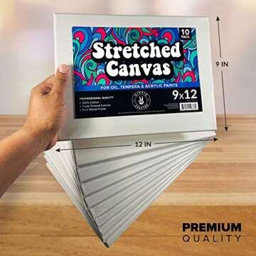 10 Pack Stretched Canvases for Painting, 9x12 Blank Rectangle Canvas Boards, Ideal for Acrylic, Oil, and Mixed Media Art, Small Art Canvases for Painting, Perfect for Supplies and Bulk Projects