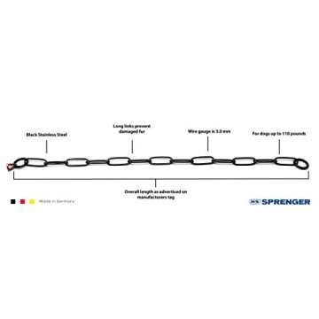 Herm Sprenger Black Stainless Steel Long Link Fur Saver Dog Training Collar | No-Pull Slip Chain for...