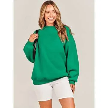 ANRABESS Sweatshirt for Women Oversized Crewneck Hoodies Fleece Casual Pullover Top Fall Fashion Outfits Clothes 2025 A1019 grass Small
