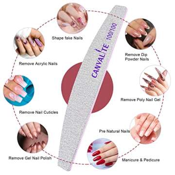Canvalite 12pcs 100 Grit Nail Files for Acrylic Nails Emery Board Nail Styling Tools for Home and Salon Use