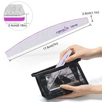 Canvalite 12pcs 100 Grit Nail Files for Acrylic Nails Emery Board Nail Styling Tools for Home and Salon Use