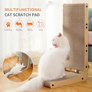 Familypoint Cat Scratcher, Cat Scratching Post, Cardboard Cat Scratching Board with Ball Toy, Large Vertical L Shape Cat Scratcher Scratch Pads Cat Toys for Indoor Cats, Catnip