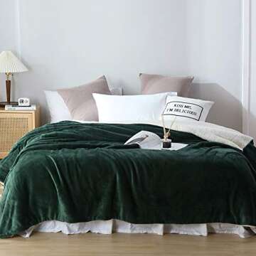 NANPIPER Bed Blanket Reversible Sherpa Flannel Blanket Super Soft Fuzzy Plush Fleece Microfiber (90"x90" Olive Green) Queen