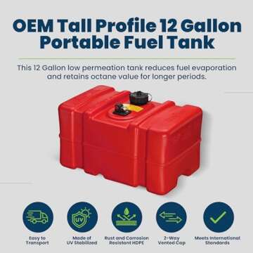 Scepter Portable Marine Gasoline Fuel Storage Tank with 2-Way Vented Cap, 12 Gallon