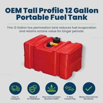 Scepter Portable Marine Gasoline Fuel Storage Tank with 2-Way Vented Cap, 12 Gallon