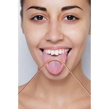 Atmiko Tongue Scraper, Ayurvedic Tongue Cleaner (Pack of 2) Pure Copper Metal Tongue Brush Sweeper for Daily Oral Dental Hygiene Fresh Breath and Health + Cotton Pouch